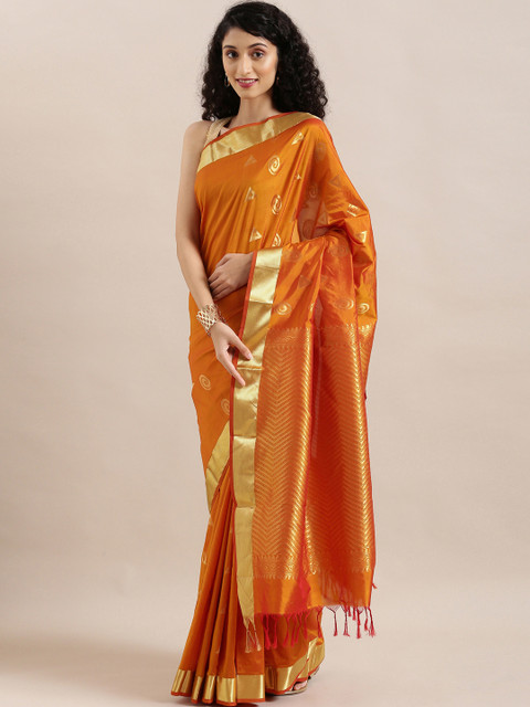 

The Chennai Silks Classicate Orange & Gold-Toned Pure Silk Woven Design Arani Saree