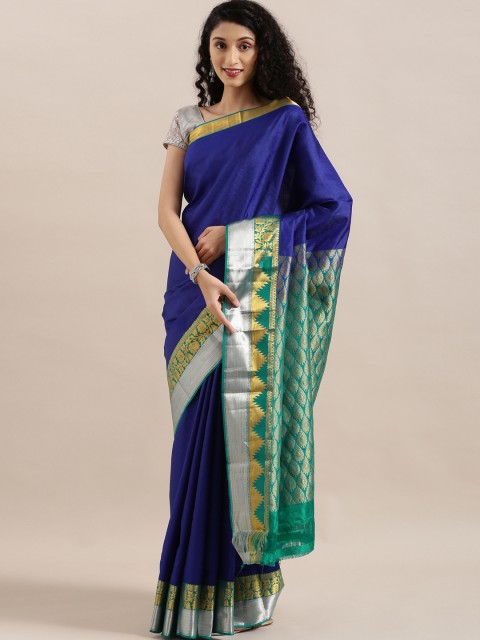 

The Chennai Silks Navy Blue Pure Silk Woven Design Kanjeevaram Saree