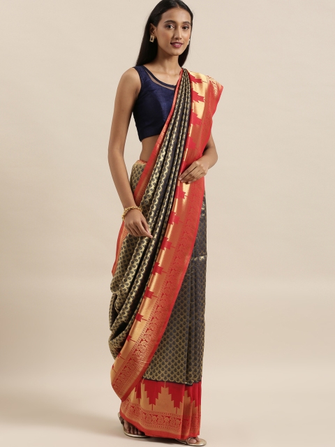 

The Chennai Silks Navy Blue Silk Blend Woven Design Patola Saree