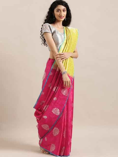 

The Chennai Silks Classicate Yellow & Pink Pure Silk Woven Design Kanjeevaram Saree