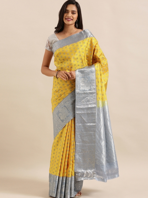 

The Chennai Silks Classicate Yellow & Grey Pure Silk Woven Design Kanjeevaram Saree