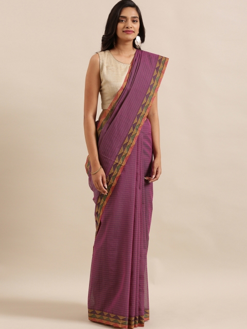 

The Chennai Silks Purple Pure Cotton Striped Chettinad Saree