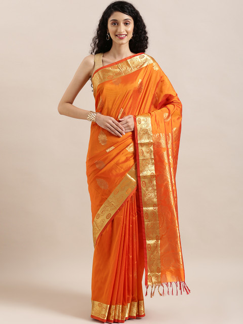 

The Chennai Silks Classicate Orange & Gold-Toned Pure Silk Woven Design Arani Saree