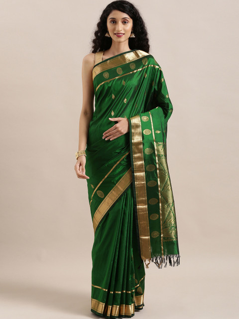 

The Chennai Silks Classicate Green & Golden Pure Silk Woven Design Arani Saree