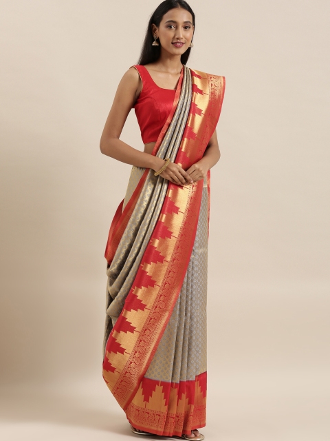 

The Chennai Silks Classicate Grey & Cream-Coloured Silk Blend Woven Design Patola Saree