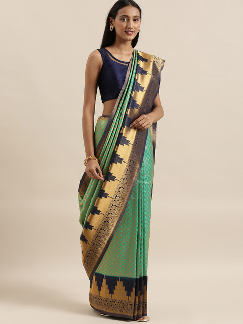 

The Chennai Silks Classicate Green & Navy Blue Silk Blend Woven Design Patola Saree