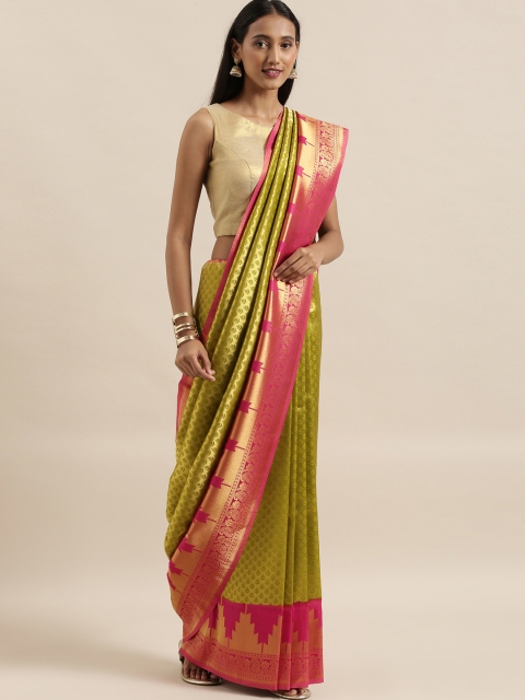 

The Chennai Silks Classicate Olive Green & Pink Silk Blend Woven Design Patola Saree