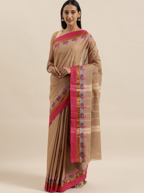 

The Chennai Silks Brown Pure Cotton Solid Chettinad Saree
