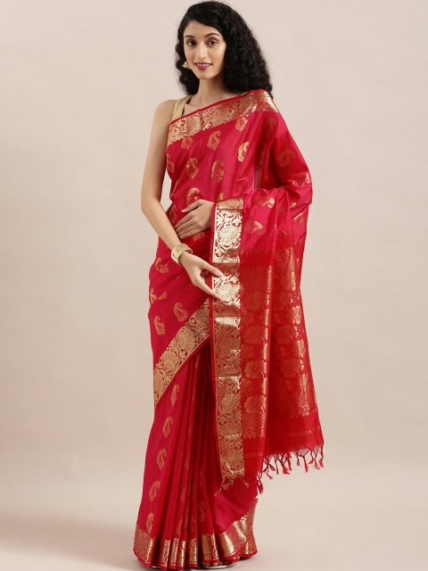

The Chennai Silks Red & Gold-Toned Pure Silk Woven Design Arani Saree