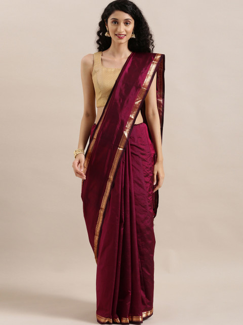 

The Chennai Silks Burgundy Pure Silk Solid Arani Saree