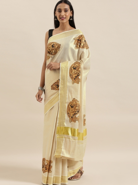 

The Chennai Silks Off-White Pure Cotton Printed Kasavu Saree