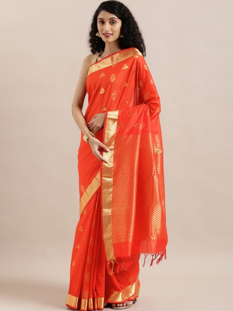

The Chennai Silks Orange & Gold-Toned Pure Silk Woven Design Arani Saree