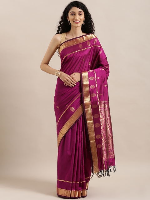 

The Chennai Silks Burgundy & Gold-Toned Pure Silk Woven Design Arani Saree