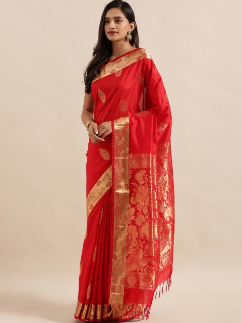 

The Chennai Silks Red & Gold-Toned Pure Silk Woven Design Arani Saree