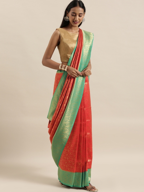 

The Chennai Silks Classicate Red & Green Silk Blend Woven Design Patola Saree