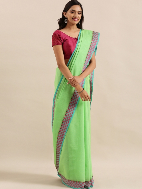 

The Chennai Silks Green Pure Cotton Solid Chettinad Saree