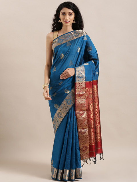 

The Chennai Silks Teal Blue & Gold-Toned Pure Silk Woven Design Arani Saree