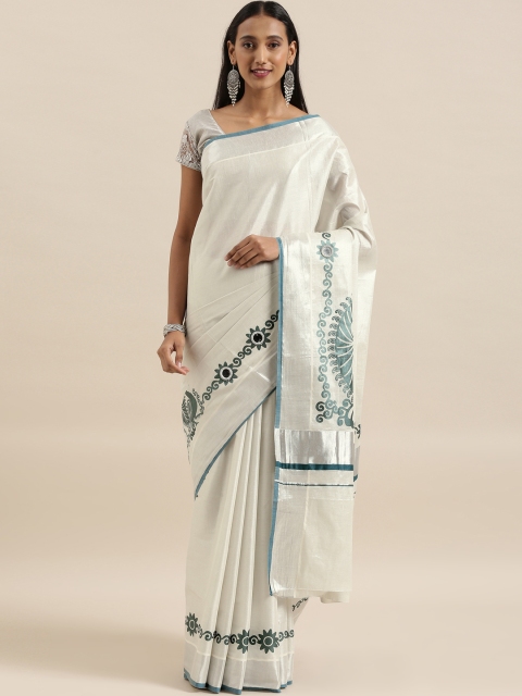 

The Chennai Silks White Pure Cotton Solid Kasavu Saree
