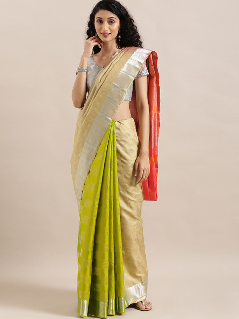 

The Chennai Silks Classicate Beige & Green Pure Silk Woven Design Kanjeevaram Saree