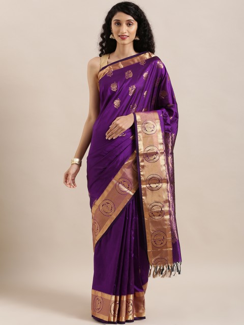 

The Chennai Silks Purple & Gold-Toned Pure Silk Woven Design Arani Saree