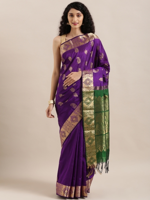 

The Chennai Silks Purple & Gold-Toned Pure Silk Woven Design Arani Saree