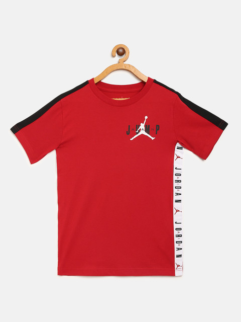 

Jordan Boys Red Jumpman Sidlne Shooter Round Neck Basketball T-shirt