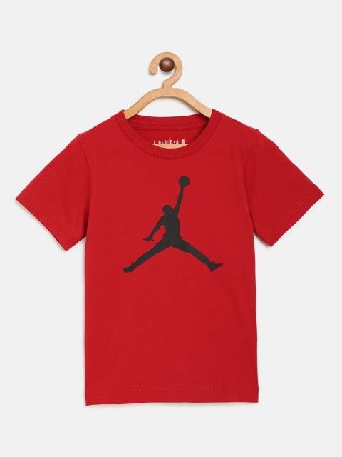 

Jordan Boys Red Black Jumpman Print Basketball Pure Cotton T-shirt