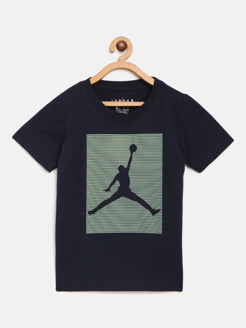 

Jordan Boys Navy Blue Brand Logo Print High Rise Round Neck Basketball T-shirt