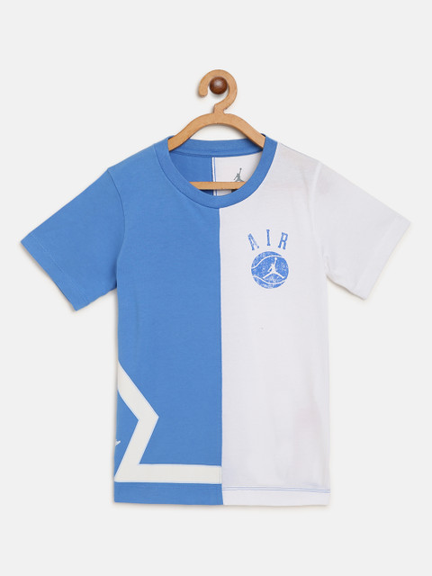 

Jordan Boys Blue & White Colourblocked Split Game Basketball Pure Cotton T-shirt