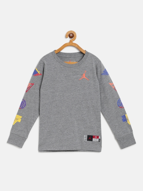 

Jordan Boys Grey Melange Solid Rivals LS Basketball T-shirt