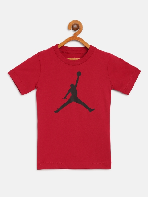 

Jordan Boys Red Black Brand Logo Print Jumpman Basketball Pure Cotton T-shirt