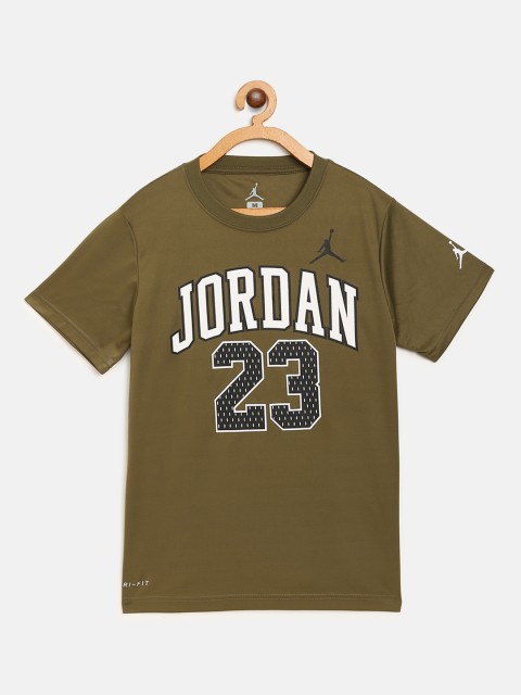 

Jordan Boys Olive Green Brand Logo Print 6 Round Neck Basketball T-shirt