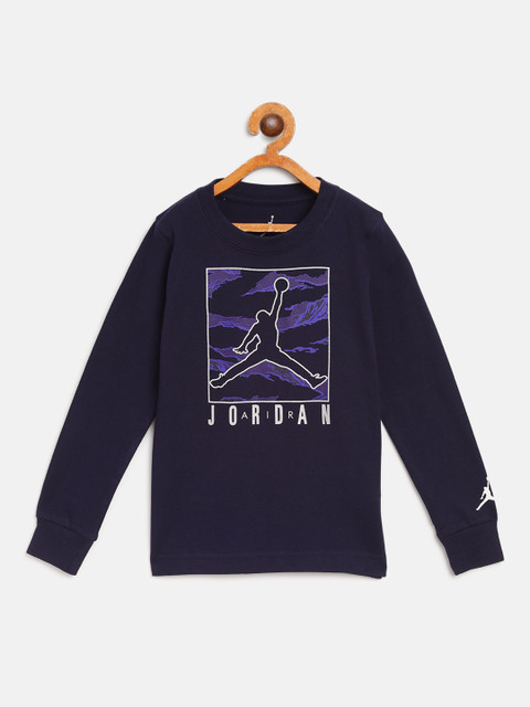 

Jordan Boys Navy Blue Brand Logo Print Boxed Camo Basketball Pure Cotton T-shirt