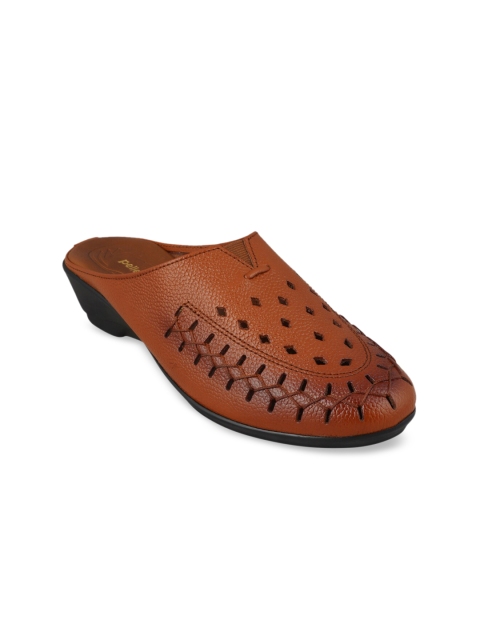 

pelle albero Women Tan Brown Leather Solid Mules