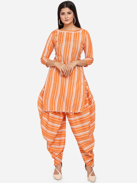 

SHAVYA Orange Striped Unstitched Dress Material