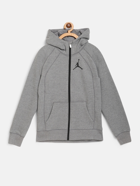 

Jordan Boys Grey Melange Wings Fleece FZ Solid Hooded Sweatshirt