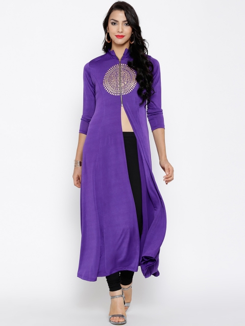 

Ira Soleil Purple Printed A-Line Kurta