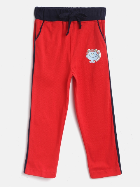 

Eteenz Girls Red Solid Track Pants with Printed Detail