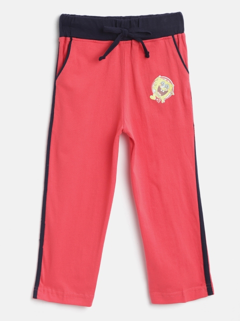 

Eteenz Girls Coral Red Solid Track Pants with Spongebob Print Detail