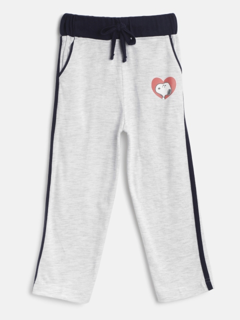 

Eteenz Girls Grey Melange Solid Track Pants with Snoppy Print Detail