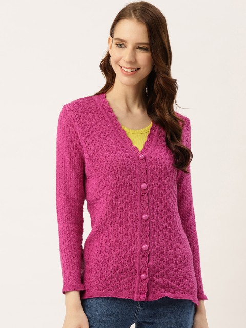 

American Eye Women Pink Self Design Cardigan