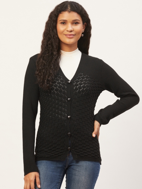 

American Eye Women Black Self Design Cardigan