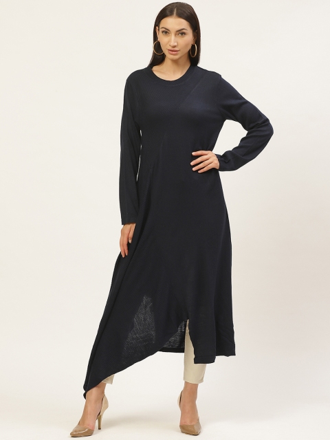 

American Eye Women Black Solid A-Line Winter Kurta