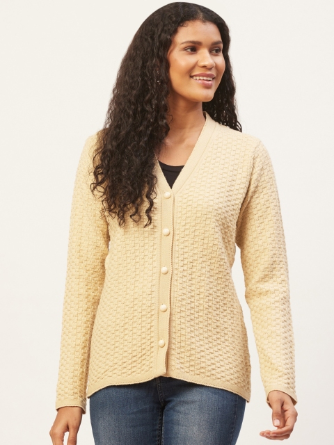 

American Eye Women Cream-Coloured Self Design Cardigan