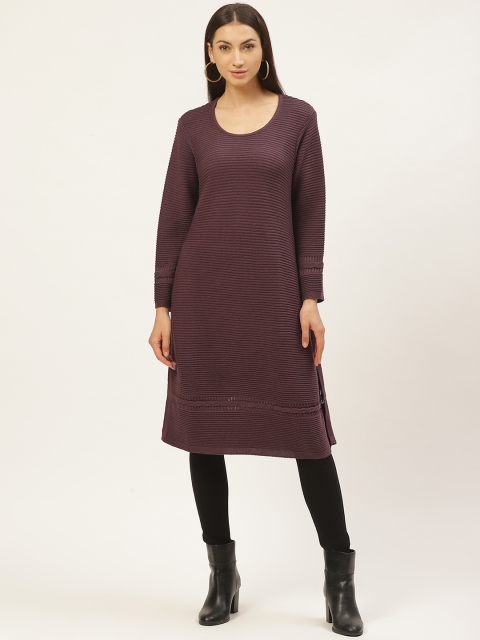 

American Eye Women Burgundy Solid Straight Winter Kurta