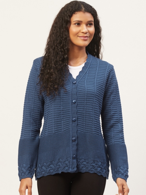 

American Eye Women Blue Self Design Cardigan