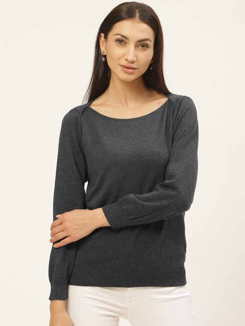 

American Eye Women Charcoal Grey Solid Acrylic Sweater