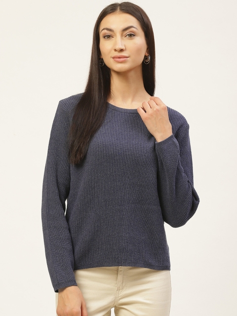 

American Eye Women Navy Blue Ribbed Pullover