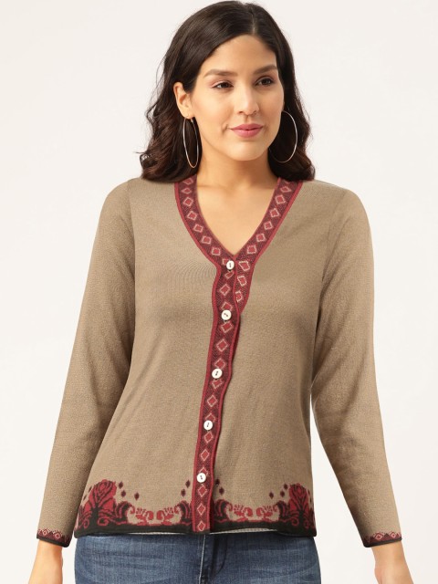 

American Eye Women Beige Solid Cardigan Sweater