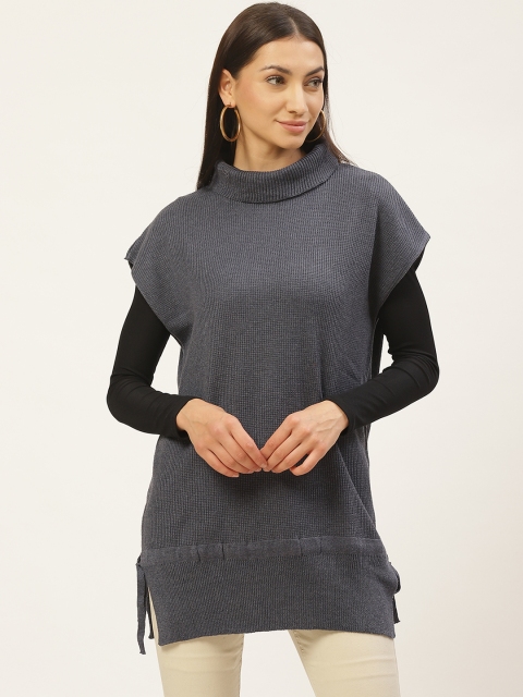 

American Eye Women Navy Blue Ribbed Sweater